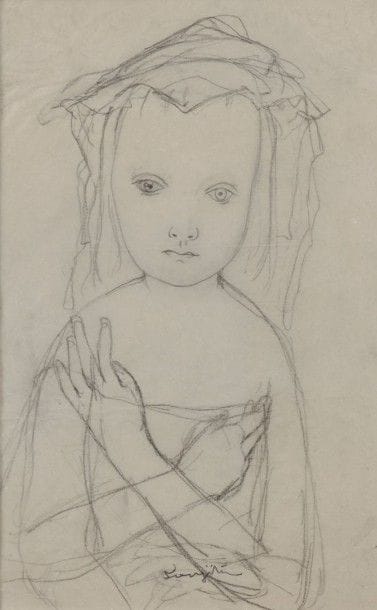 Léonard-Tsuguharu FOUJITA (1886-1968)

Fillette aux bras croisés
Dessin à la mine de plomb sur papier calque.
Signé en bas en pied.
25 x 16 cm
Provenance:
Succession Kimiyo Foujita, vente Cornette de Saint-Cyr, Paris, 9 décembre 2013, n481.