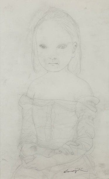 Léonard-Tsuguharu FOUJITA (1886-1968)

Jeune fille aux épaules dénudées
Dessin à la mine de plomb sur papier calque.
Signé en bas vers la droite.
30 x 18,5 cm
Provenance:
Succession Kimiyo Foujita, vente Cornette de Saint-Cyr, Paris, 26 mars 2013, n220.
Commentaire:
Cette oeuvre est à rapprocher du dessin à l'aquarelle et à l'encre de Chine intitulée La Fillette au balcon réalisée en 1956 et répertoriée dans l'ouvrage de Sylvie Buisson, Léonard Tsuguharu Foujita, volume 2, ACR Éd., Courbevoie, 2001, sous le numéro 56.68,
p. 449.