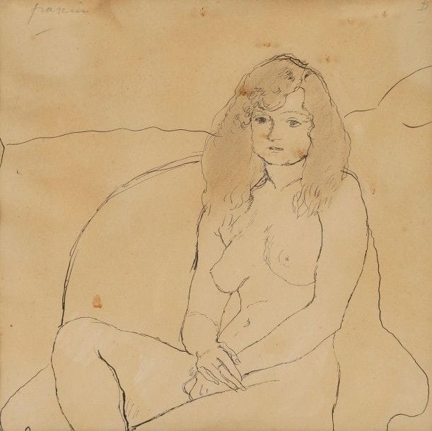 Julius Pincas dit Jules PASCIN (1885-1930)

Jeune fille assise
Dessin à l'encre de Chine et lavis.
Signé au crayon en haut à gauche.
(Taches et papier jauni).
18 x 18 cm
Provenance:
Ancienne collection du compositeur Philippe-Gérard (1904-2014).