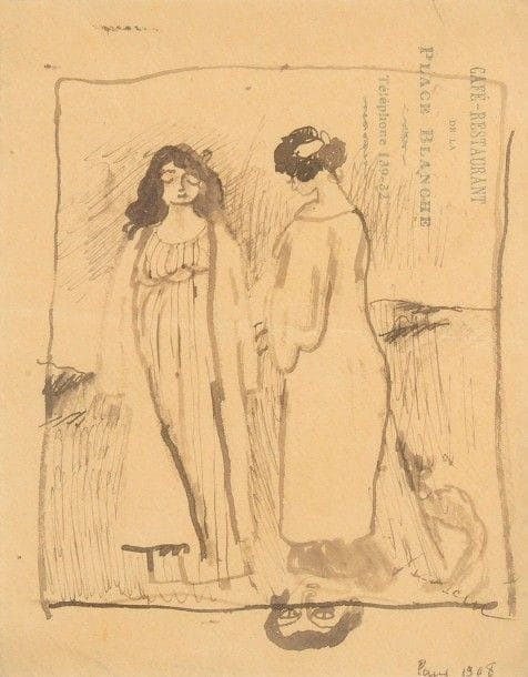 Julius Pincas dit Jules PASCIN (1885-1930)

Deux femmes, 1908
Dessin à l'encre.
Cachet de la signature en bas à droite.
14,5 x 11 cm
