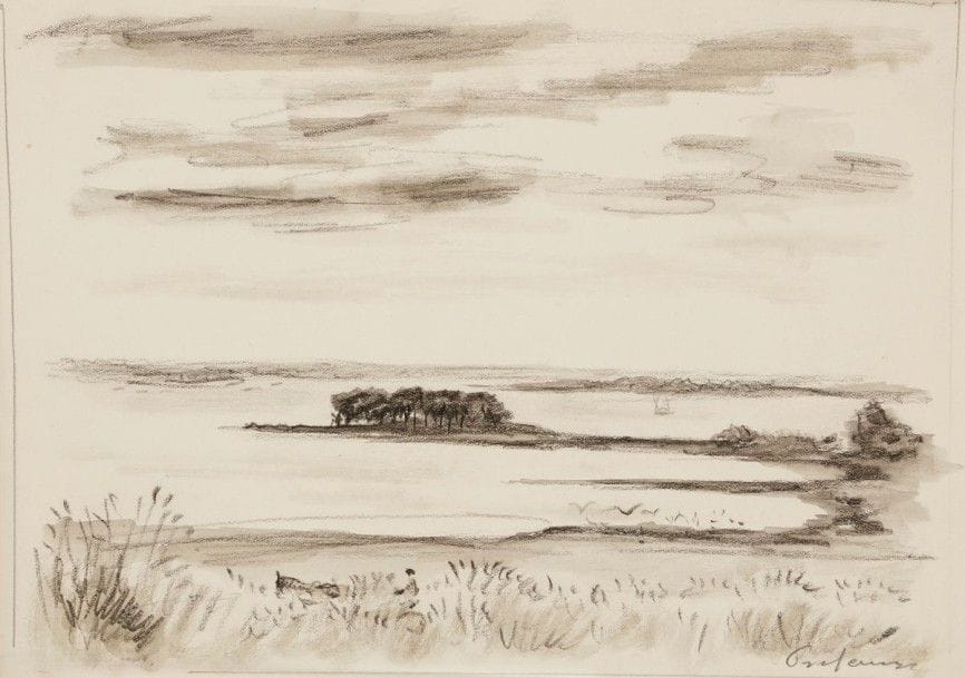 Jean FRÉLAUT (1879-1954)

Île d'Arz
Dessin au fusain et au lavis d'encre de Chine sur vélin blanc.
Signé en bas à droite et titré en pied.
20,2 x 24,6 cm