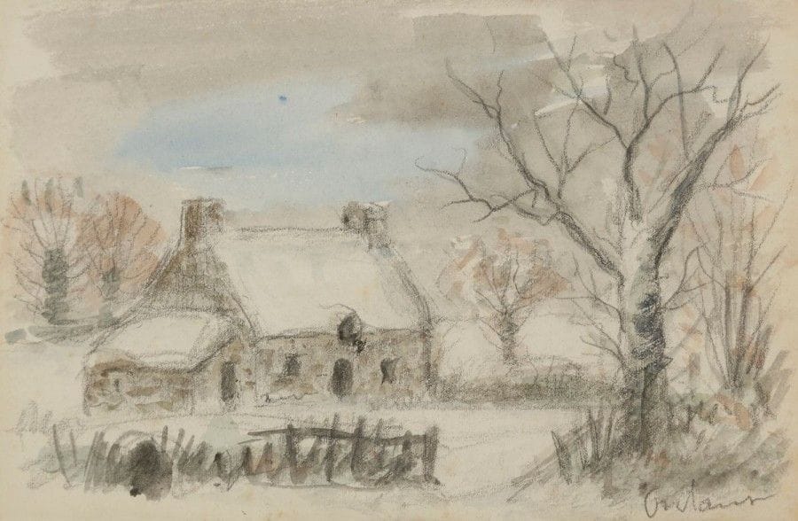 Jean FRÉLAUT (1879-1954)

Ferme sous la neige
Dessin à la mine de plomb avec rehauts d'aquarelle, sur vélin blanc.
Signé au crayon en bas à droite.
13 x 19,5 cm