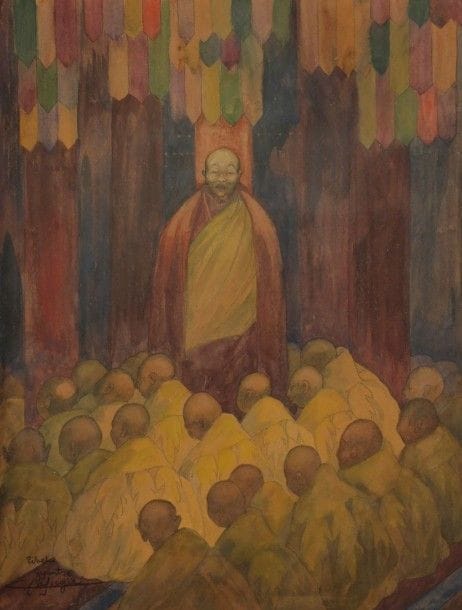 Léa LAFUGIE (1890-1970)

Moine à Gyantsé, Tibet
Dessin à la mine de plomb et aquarelle.
Signé et situé en bas à gauche.
37 x 28,5 cm