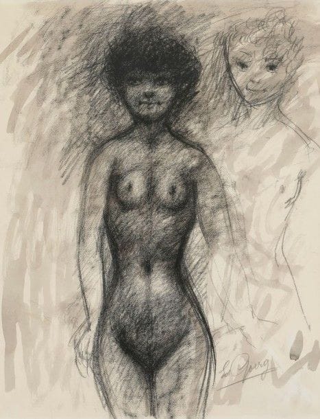 Edouard Goerg (1893-1969)

Deux femmes nues à mi-corps, vers 1940
Dessin au fusain et lavis d'encre de Chine sur vélin.
Signé en bas à droite.
55 x 42 cm