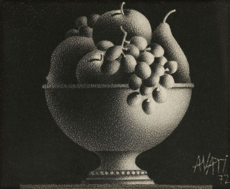 Mario AVATI (1921-2009)

Coupe de fruits, 1972
Dessin au fusain sur vélin.
Signé et daté en bas à droite.
19,5 x 23 cm