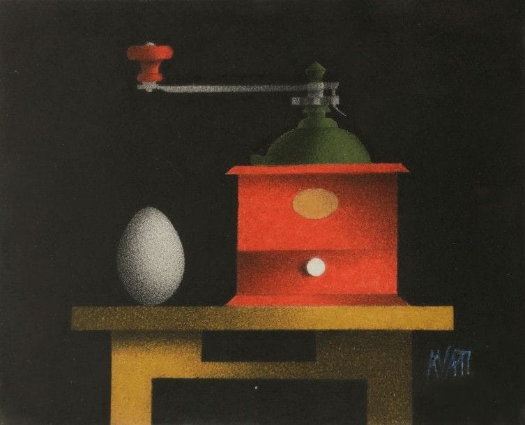 Mario AVATI (1921-2009)

Oeuf et moulin à café
Dessin au fusain et gouache sur vélin.
Signé en bas à droite.
21 x 25,5 cm