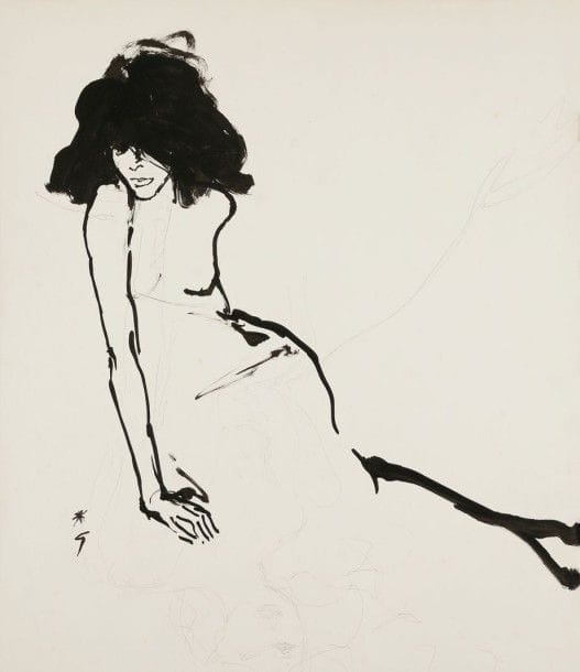 René GRUAU (1909-2004)

Femme assise le bras tendu
Dessin à l'encre de Chine sur traits de crayon.
Signé en bas à gauche.
57 x 48 cm