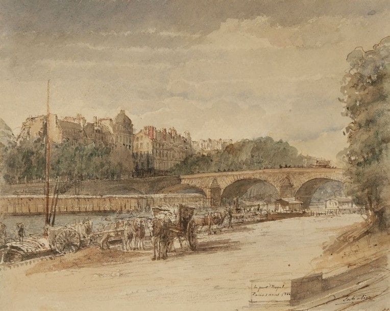 François-Victor SABATIER (1823-1891)

Paris, le Pont Royal, 1er août 1886
Dessin à l'encre et à l'aquarelle.
Signé, titré et daté en bas à droite.
22,5 x 28,5 cm