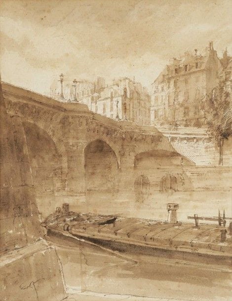 François-Victor SABATIER (1823-1891)

Paris, pont sur la Seine
Dessin à l'encre et lavis d'encre sépia.
(Rousseurs).
31,5 x 24,5 cm