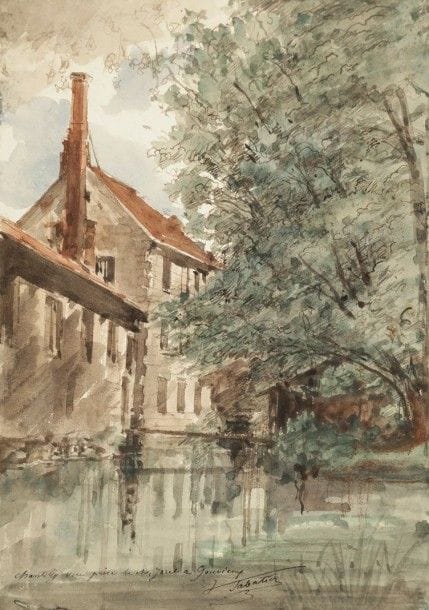 François-Victor SABATIER (1823-1891)

Chantilly, vue prise de chez Joret à Gouvieux
Aquarelle.
Signée et titrée dans le bas de la feuille.
25,5 x 18 cm