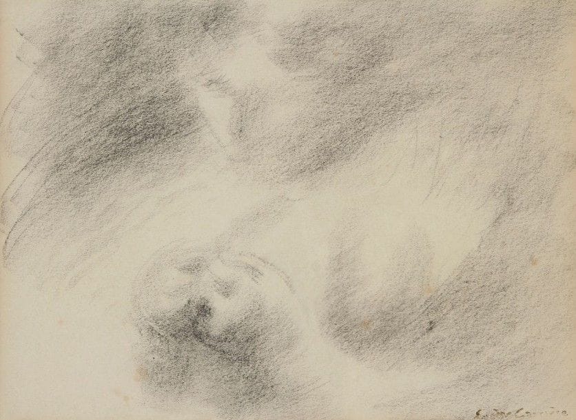 Eugène CARRIÈRE (1849-1906)

Femme cousant
Fusain.
Cachet de la signature en bas à droite (Lugt 434).
21 x 28 cm
