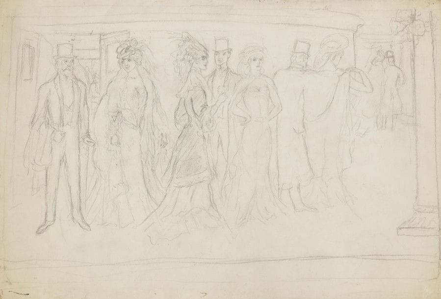 GEORGE BOTTINI (1874-1907)

Les Couloirs du théâtre
Dessin à la mine de plomb sur vélin (avec autre esquisse au verso).
(Infimes rousseurs et salissures).
28 x 42 cm