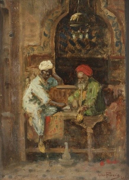 Artur FERRARIS (1856 - 1936)

Fumeurs de pipe en Égypte, 1886
Huile sur carton.
Signée, datée et situé «Le Caire» en bas à droite.
32 x 24 cm
