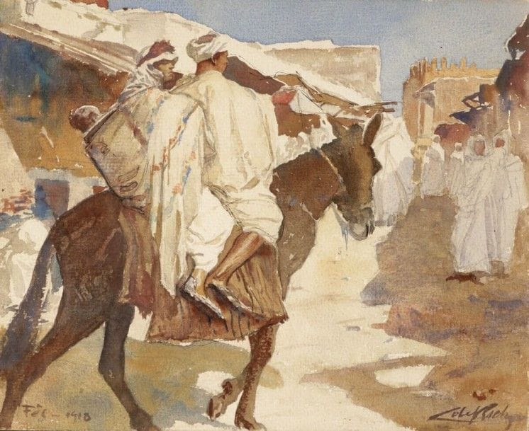 Alméry LOBEL - RICHE (1880 - 1950)

Rue animée à Fès, 1918
Aquarelle.
Signée, datée et située.
22 x 27,5 cm
