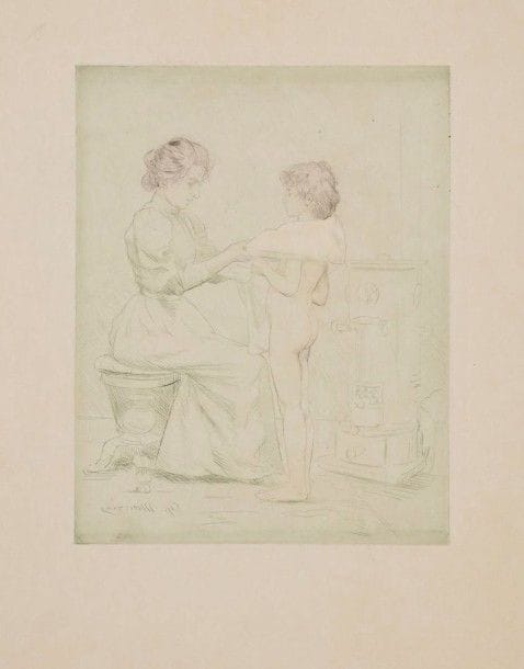 CHARLES MAURIN (1856-1914)

Jeune femme et son enfant nu, debout près du poêle. Pointe sèche. 185 x 235. Impression en couleurs. Très belle épreuve sur japon. Toutes marges. Timbre de l'éditeur G. Pellet (Lugt 1190)