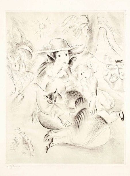 Mily Possoz (portugaise, 1888-1967)

Fillettes dans un parc. 1930. Pointe sèche. 340 x 440. Belle épreuve d'essai sur vélin, largement reprise à la mine de plomb, signée au crayon et annotée «État» en pied. Courte déchirure au bord gauche. Toutes marges
