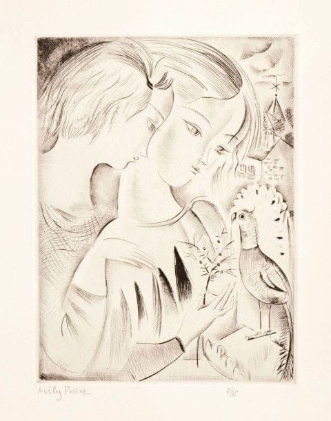 Mily Possoz (portugaise, 1888-1967)

Fillettes au perroquet. 1930. Pointe sèche. 185 x 255. Très belle épreuve sur vélin, signée et numérotée au crayon. Toutes marges. Tirage à 75 épreuves