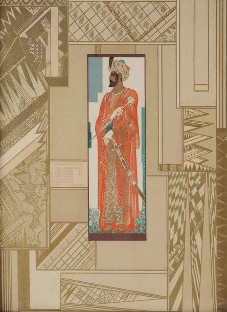 François-Louis SCHMIED (1873-1941)

Haroun al Raschid. Couverture pour J.-C. Mardrus, Histoire charmante de l'adolescente Sucre d'Amour. Paris, Schmied, 1927. Gravure sur bois. 230 x 295. Impression en couleurs et à l'or. Très belle épreuve tirée pleines marges sur vélin. Cadre