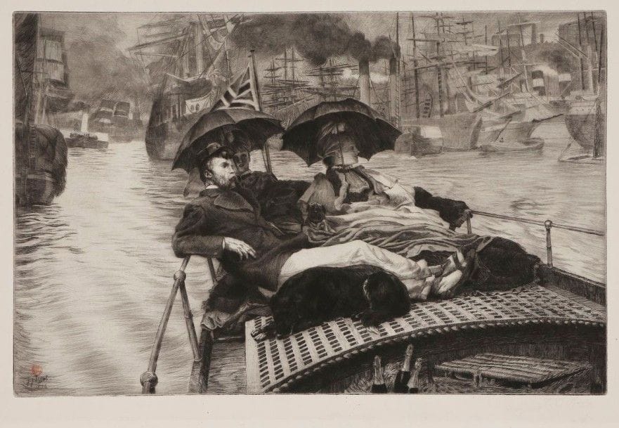 James-J.-J. Tissot (1836-1902)

La Tamise. 1876. Eau-forte et pointe sèche. 358 x 231. Wentworth 20. Très belle épreuve sur vergé, timbrée en bas à gauche dans le sujet (Lugt 1545). Bonnes marges