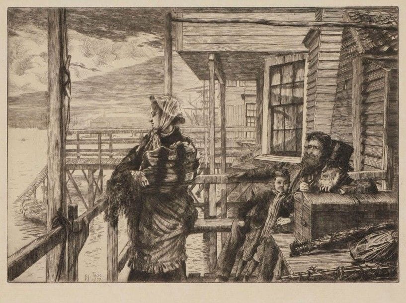 James-J.-J. Tissot (1836-1902)

L'Auberge des trois corbeaux. 1877. Eau-forte et pointe sèche. 292 x 206. Wentworth 29. Très belle épreuve sur vergé crème fort. Léger empoussiérage et salissures. Toutes marges. Ex-coll. H.-M. Petiet