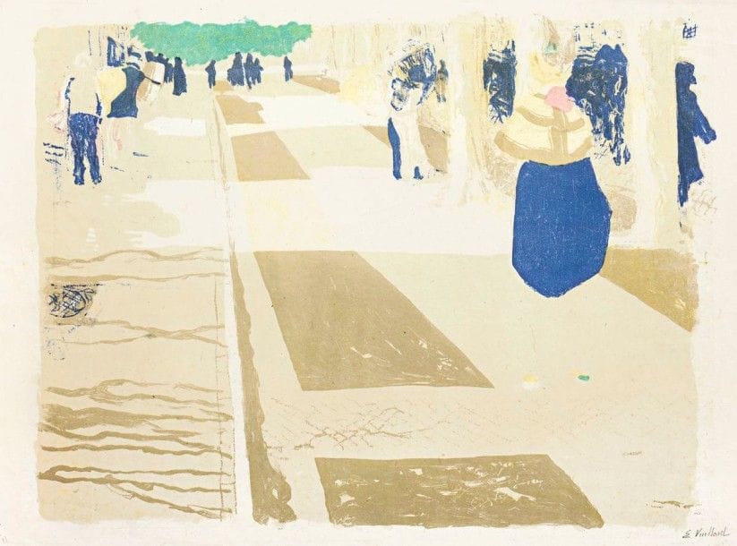Edouard VUILLARD (1868-1940)

L'Avenue. (Pl. pour Paysages et Intérieurs). 1899. Lithographie. 410 x 315. Roger-Marx 33; U. Johnson, Ambroise Vollard éditeur, Prints, Books, Bronzes, New York, The Museum of Modern Art, 1977, n° 155-2. Impression en couleurs. Très belle épreuve sur chine volant, signée au crayon. Deux courtes déchirures en pied. Petites marges normales [450 x 330]
