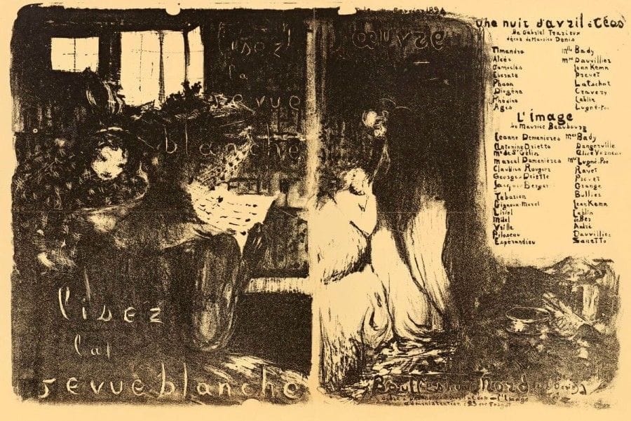 Edouard VUILLARD (1868-1940)

Lisez la revue blanche / Une nuit d'avril à Céos? L'Image. Programme pour le théâtre de l'?uvre. 1894. Lithographie. 470 x 310. Roger-Marx 22; Aitken 62. Belle épreuve sur vélin mince, entoilée. Fins plis vertical et horizontal médians perceptibles. Toutes marges