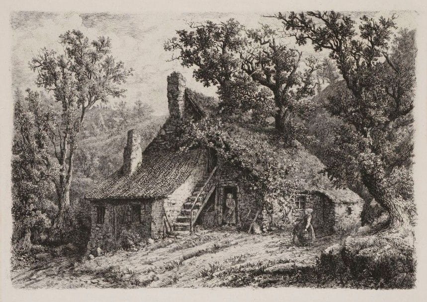 Olivier, baron de Wismes (1814-1887)

A Courtanvaux (Sarthe). 1863-1864. Eau-forte. 420 x 305. Très belle épreuve d'état sur chine appliqué, avant le titre gravé, annotée à la mine de plomb dans l'angle inférieur droit: «(?) état 8 et définitif / tirage Chardon dont à 10 / par Georges en 1864 (?)». Oxydation du feuillet, pli cassé et accidents aux bords des grandes marges. Joint: À Saint-Symphorien (Manche). Eau-forte. 420 x 307. Très belle épreuve sur chine appliqué. Quelques très claires auréoles d'humidité dans les grandes marges. Ens. 2 p