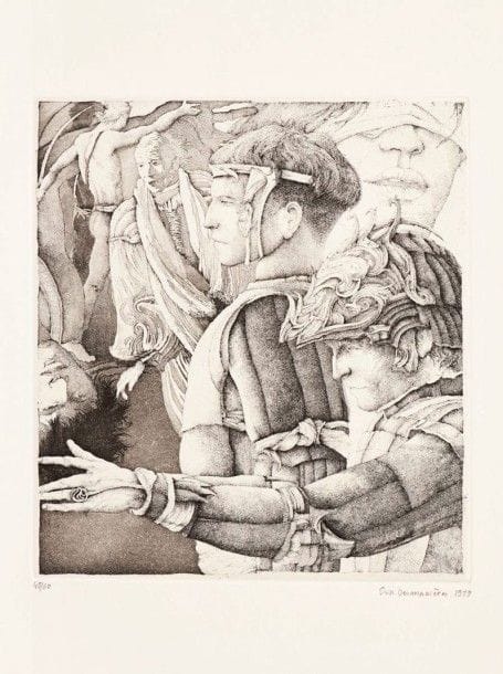 Érik DESMAZIÉRES (né en 1948)

Le Songe de Malatesta. 1979. Eau-forte et aquatinte. 180 x 198. Fitch 35. Parfaite épreuve sur vélin, numérotée, signée et datée au crayon, antérieure au tirage en carte de v?ux pour la galerie Bernier. Toutes marges. Tirage total à 180 épreuves