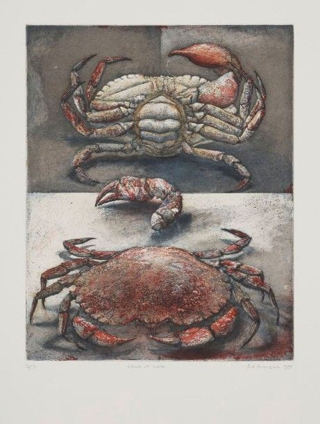 Érik DESMAZIÉRES (né en 1948)

Étude de crabe. 1993. Eau-forte, aquatinte et roulette. 238 x 295. Fitch-Febvrel 134. Impression en couleurs. Parfaite épreuve sur vélin blanc, numérotée, titrée, signée et datée au crayon. Toutes marges. Tirage à 90 épreuves