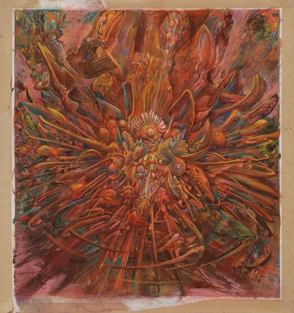Yves Doaré (né en 1943)

L'Étoile. Vers 1980-1990. Dessin. Gouache sur vélin. [470 x 495]. Signée en bas à droite. Restes de kraft gommé sur le pourtour du feuillet au recto (dus à un ancien montage de l'artiste). Épidermures au verso