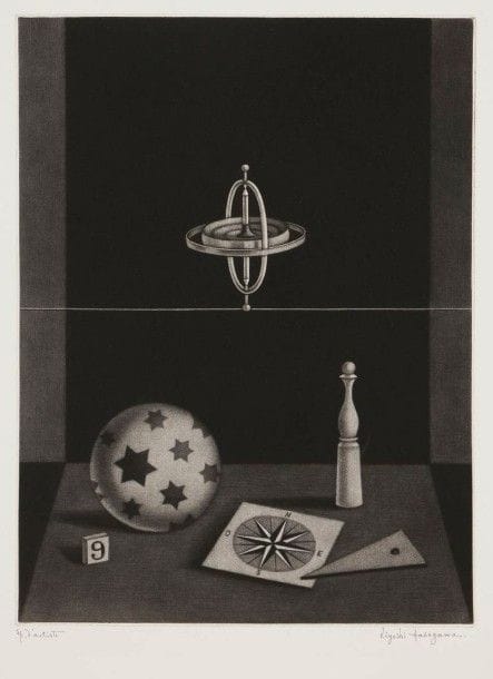 Kiyoshi Hasegawa (1891-1980)

Nature morte au gyroscope. 1966. Manière noire. 265 x 358. Reifu-Syobo 347. Parfaite épreuve sur vélin, justifiée «ép. d'artiste» et signée au crayon. Toutes marges. Tirage définitif à 70 épreuves