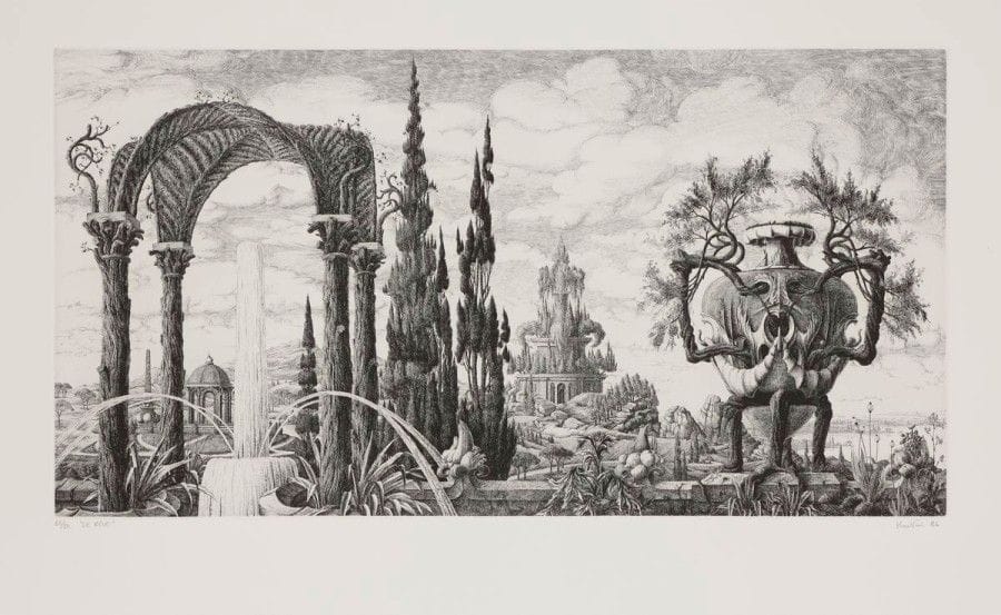 François HOUTIN (né en 1950)

Le Rêve. 1986. Eau-forte. 495 x 255. Parfaite épreuve sur vélin blanc, numérotée, titrée, signée et datée au crayon. Toutes marges. Tirage à 80 épreuves