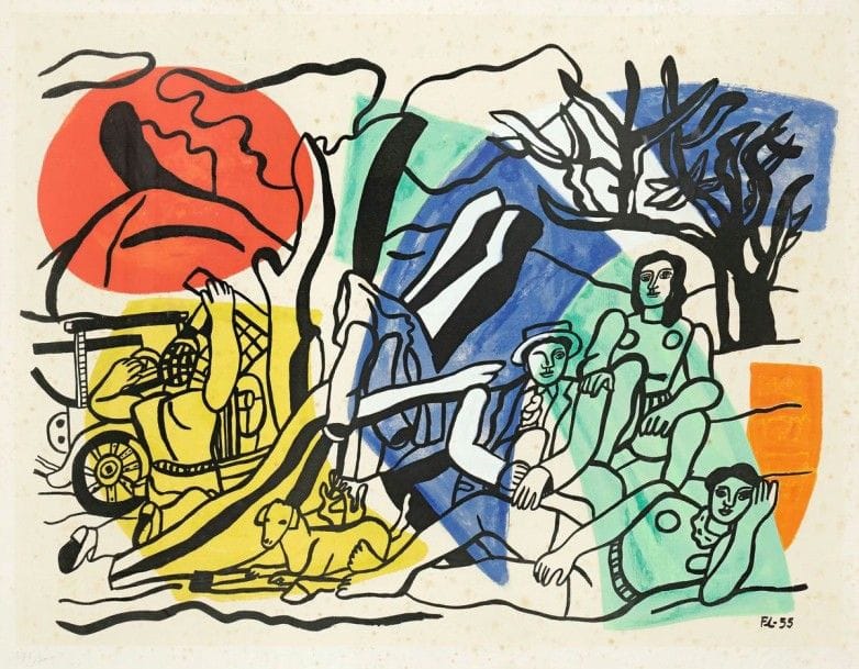 Fernand Léger (1881-1955) (d'après)

La Partie de campagne. 1961. Lithographie par Mourlot d'après une composition (1955). 660 x 470. Impression en couleurs. Belle épreuve sur vélin fort, numérotée au crayon. Fortes rousseurs éparses. Marges. Tirage à 300 épreuves. Cadre
