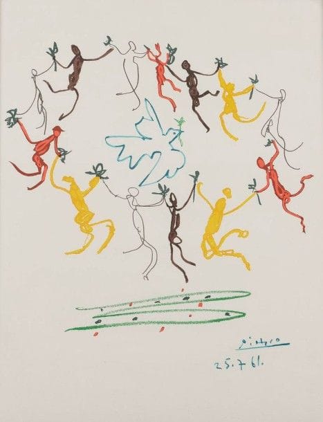 Pablo PICASSO (1881-1973) (d'après)

La Ronde de la jeunesse. 1961. Photolithographie. 460 x 490. Impression en couleurs. Très belle épreuve sur vélin blanc. Toutes marges. Cadre