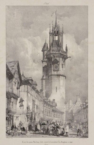 Richard Parkes BONINGTON (1802-1828)

Tour du Gros Horloge à Évreux. 1824. Lithographie. 209 x 360. Curtis 19. Belle épreuve sur chine appliqué. Forte oxydation du support, essentiellement visible au verso. Toutes marges.. Ex-coll. H.-M. Petiet
