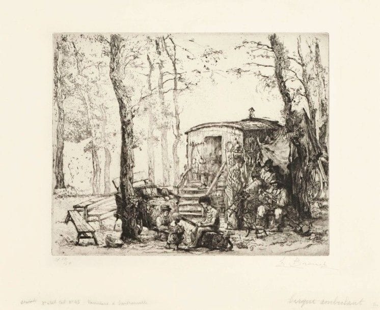AUGUSTE BROUET (1872-1941)

Les Fondeurs d'étain; Vanniers à Sartrouville; Le Marchand de mouron; La Concierge. Eau-forte et pointe sèche. Formats divers. Boutitie 44, 46, 76 et 177. Très belles épreuves sur différents papiers, numérotées ou justifiées, 3 signées au crayon. Plis cassés à une pl. Ens. 4 p