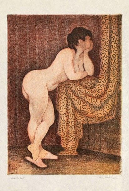 Pierre DUBREUIL (1891-1970)

Femme accoudée à une draperie. 1961. Eau-forte. 258 x 358. Impression en couleurs. Très belle épreuve sur japon mince, signée au crayon et annotée «épreuve d'essai sur japon». Traces de plis aux bords du feuillet. Toutes marges