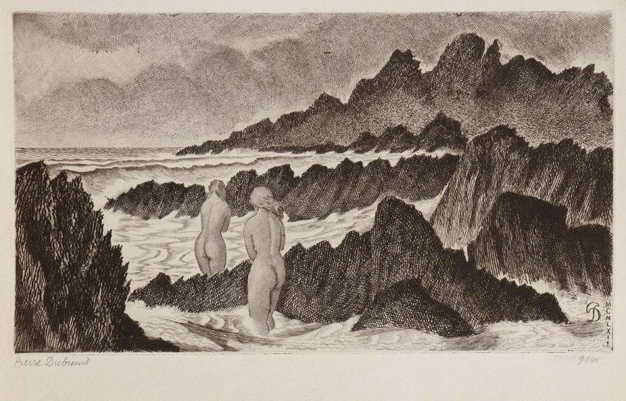 Pierre DUBREUIL (1891-1970)

La Côte sauvage. 1962. Eau-forte et burin. 402 x 217. Très belle épreuve sur vergé ancien, signée et numérotée au crayon puis titrée en pied. Toutes marges. Tirage à 40 épreuves. Joint: Nu sur le dos, fond noir. 1962. Eau-forte. 325 x 118. Très belle épreuve sur vélin, signée au crayon et annotée «ep. d'artiste» puis titrée en pied. Toutes marges. Ens. 2 p