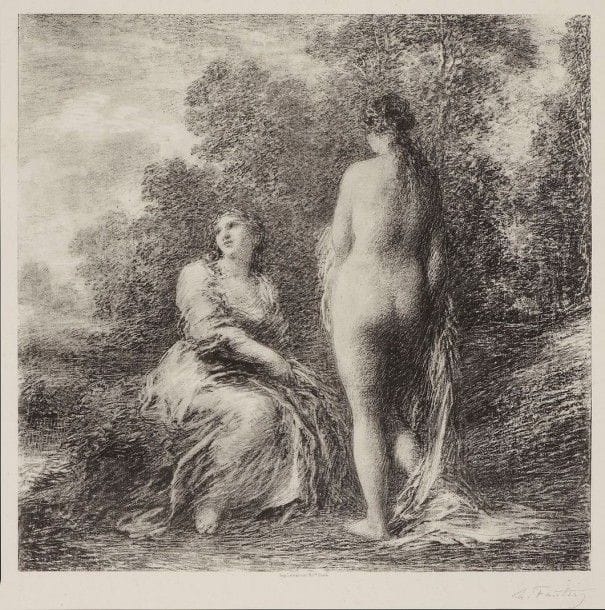 Henri FANTIN-LATOUR (1836-1904)

Baigneuses, 2e grande pl. 1882. Autographie. 362 x 348. Hédiard-Mason 38. Très belle épreuve sur vergé, signée au crayon. Légère oxydation et ondulations aux bords du feuillet. Toutes marges