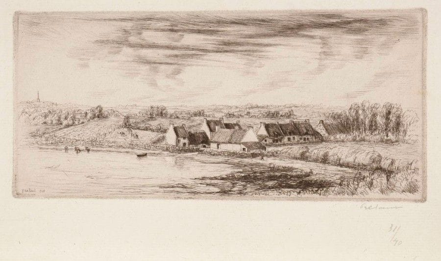 Jean FRÉLAUT (1879-1954)

Le Paludo. 1938; Sous-bois; Petit port de Séné; illustrations pour La Brière? Eau-forte et pointe sèche. Formats divers. Belles épreuves, toutes signées (sauf une) et diversement annotées au crayon. Toutes marges. Ens. 11 p