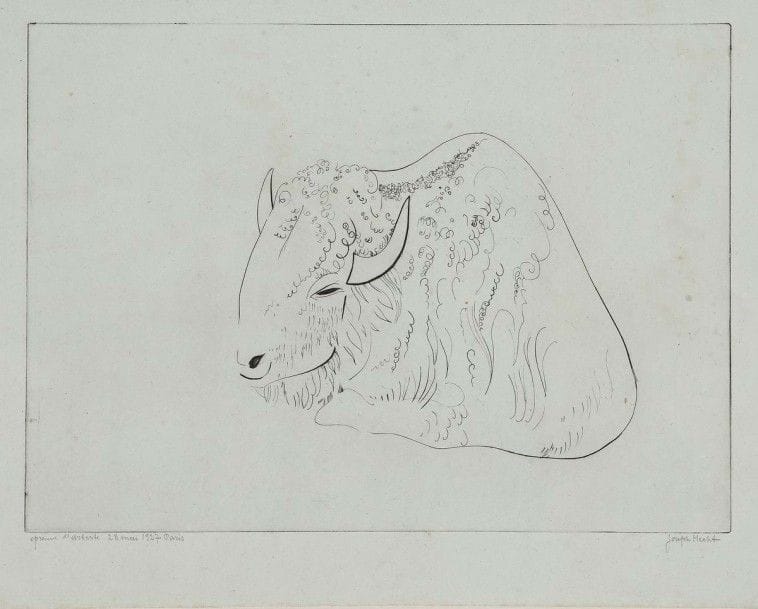 Joseph HECHT (1891-1951)

Bison II. 1927. Burin. 325 x 235. Plumart, Tonneau-R. 145. Très belle épreuve sur vergé ancien azuré, annotée «épreuve d'artiste 28 mai 1927 Paris» et signée au crayon. Quelques rousseurs claires, menus accidents, courte déchirure et salissures. Toutes marges. Tirage définitif à 40 épreuves