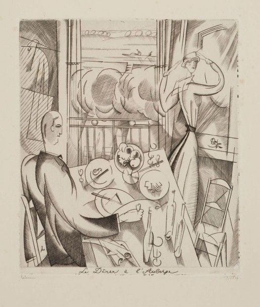 Jean-Emile LABOUREUR (1877-1943)

Le Dîner à l'auberge. 1922. Burin. 170 x 198. Laboureur 173. Parfaite épreuve sur vélin mince, signée et numérotée au crayon. Toutes marges. Tirage à 55 épreuves