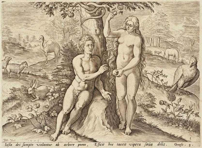 Un volume in-fol. relié contenant des gravures des XVIe-XVIIe s. par ou d'après van de Broec, Chauveau, Collaert, Goltzius, G. de Jode, van Heemskerck, van Lochem, Sadeler, de Vos, etc. Bonnes épreuves rognées au sujet et collées. Ens. 180 p. env