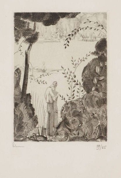 Jean-Emile LABOUREUR (1877-1943)

Les Amoureux du bord de l'eau. 1925. Burin. 113 x 155. Laboureur 311. Parfaite épreuve sur vélin, signée et numérotée au crayon. Timbre sec: H. Petiet éditeur Paris (L. 2021a). Toutes marges. Ex-coll. H.-M. Petiet