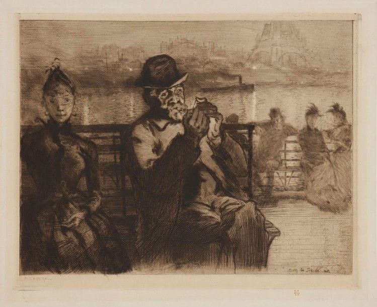 AUGUSTE LEPERE (1849-1918)

Sur la Seine, la nuit. 1888. Eau-forte et pointe sèche. 330 x 262. Lotz-Brissonneau 6. Très belle épreuve tirée en noir bistré sur vergé, timbrée (Lugt 141). Trace claire d'oxydation autour du sujet. Toutes marges