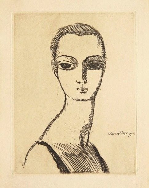 Kees Van Dongen

Tête de femme au long cou. 1925. Eau-forte. 238 x 180. Juffermans E 3. Très belle épreuve sur japon. Quelques rousseurs aux bords du feuillet. Toutes marges non ébarbées