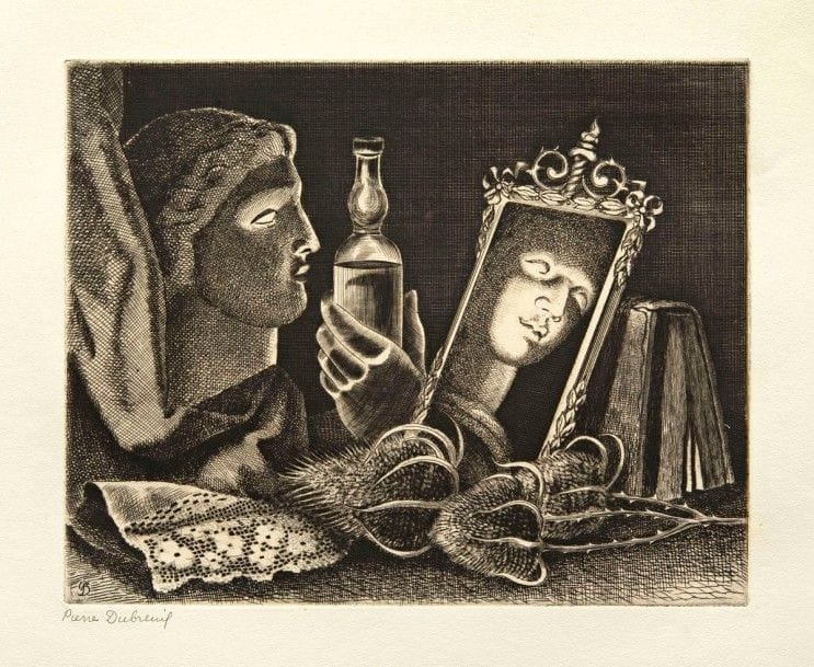 Pierre Dubreuil

Nature morte au miroir. 1937. Burin. 235 x 298. I.F.F. 20-5. Parfaite épreuve sur vélin, signée au crayon. Toutes marges