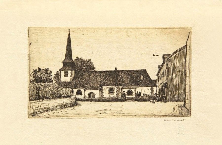 JEAN FRÉLAUT

Chapelle de Ploeren ; Village de Ploeren ; Petite route de Ploeren ; Entrée du village de Ploeren. 1904-1908. Eau-forte et pointe sèche. Formats divers. Delteil 18, 47 (iii/vi), 54 (vi/vii) et 68. Très belles épreuves sur vergé, signées au crayon et diversement annotées, certaines en épreuves d?état avant de nouveaux travaux, la 2e oxydée. Toutes marges. Ens. 4 p