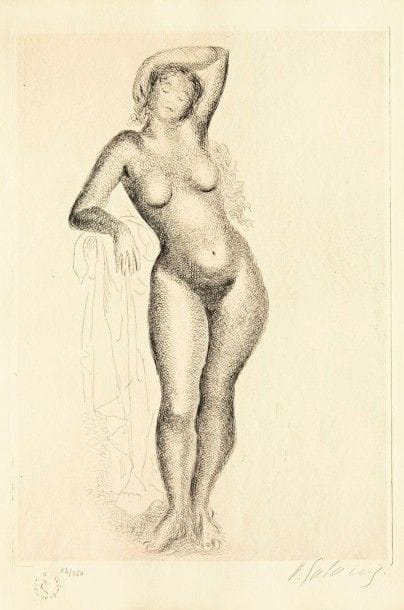 Demetrios Galanis

Nu. 1927. Eau-forte. 450 x 318. I.F.F. 53. Très belle épreuve sur vélin fort, numérotée et signée au crayon. Légère trace d?oxydation. Toutes marges. Tirage à 150 épreuves. Timbre sec : Le Chien de Pique (Lugt non décrit)