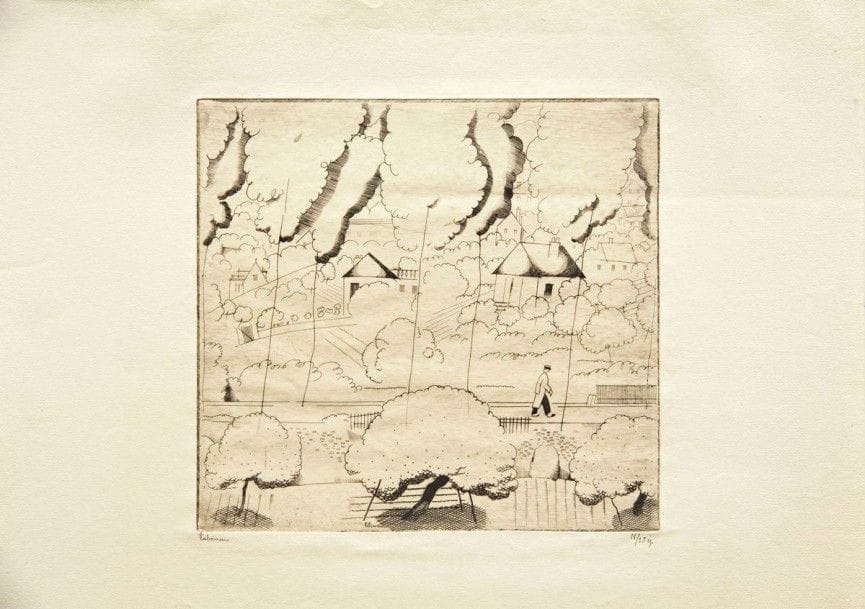 Jean-Emile LABOUREUR

Paysage au soldat. 1914. Eau-forte. 174 x 186. Laboureur 136. Très belle épreuve sur vélin crème mince, signée et numérotée au crayon. Léger pli horizontal médian. Toutes marges. Tirage à 25 épreuves